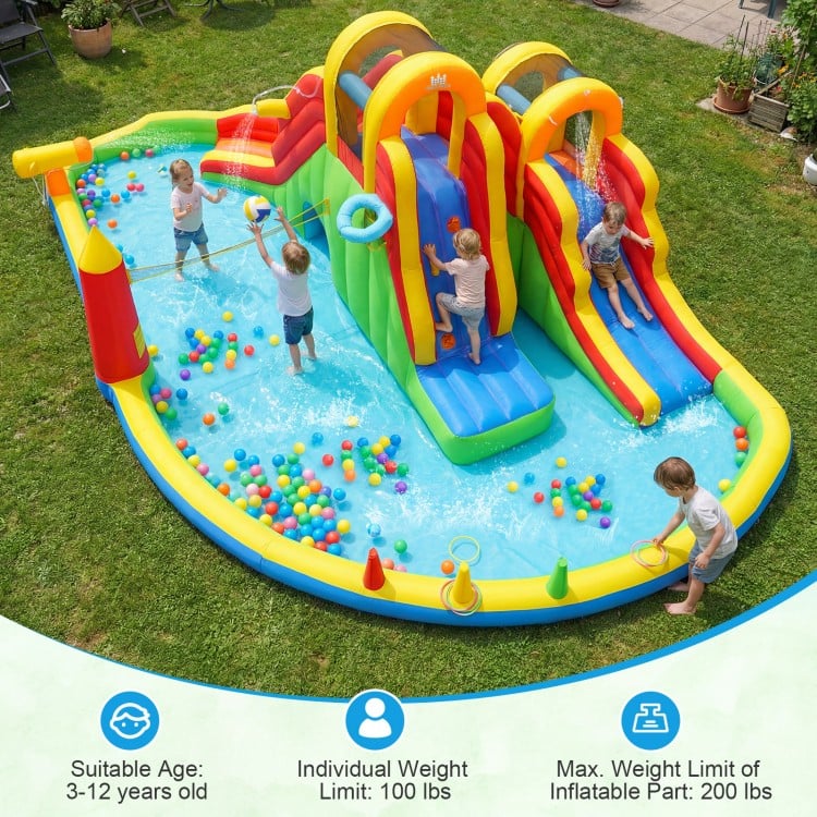 8-in-1 Giant Bounce House with 2 Long Slides for Yard Party with 750W Blower