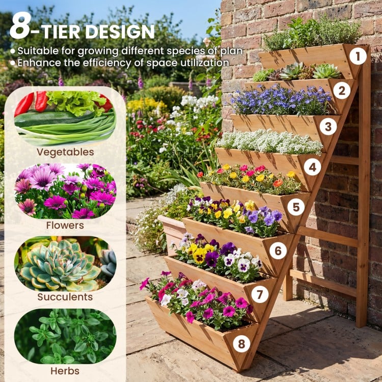 8-tier Vertical Raised Garden Bed Wood Elevated Planter Box with Legs-Orange
