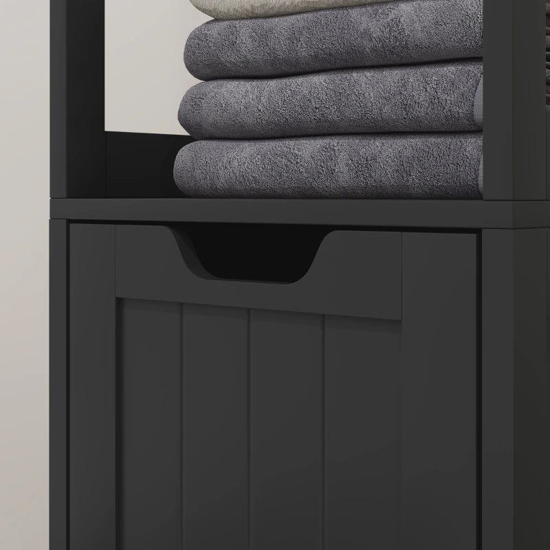 Narrow Bathroom Cabinet with 3 Drawers and 2 Tier Shelf, Tall Cupboard Freestanding Linen Tower, Black