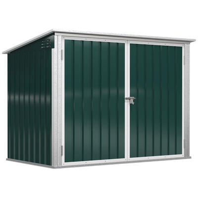 Outsunny Garbage Shed, Steel Outdoor Trash Can Cabinet with Lockable Double Doors & Ventilation for 2 Trash Bins, Green 
