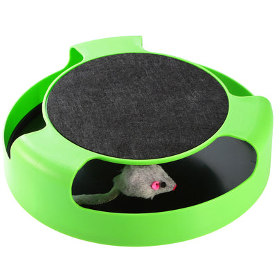 Cat Interactive Scratching Toy w/ Rotating Running Mouse Catching Plate Non-toxic Claw Kitten Toys 