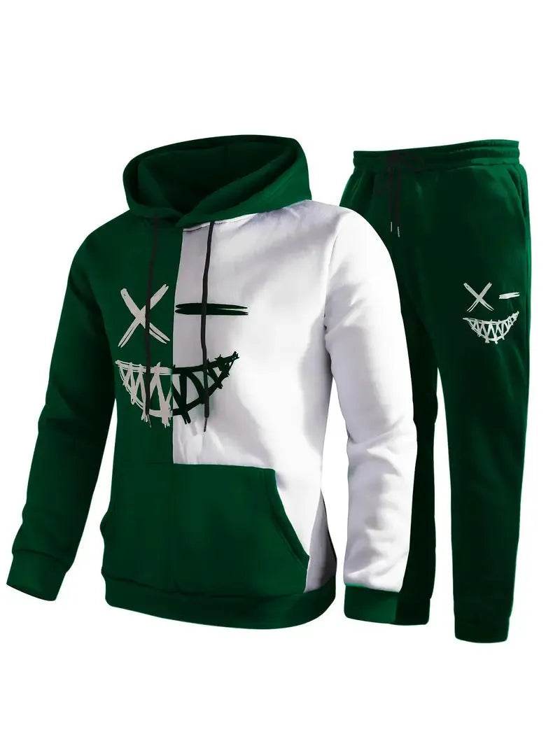 Casual Classic Plaid  Long Sleeve Sweatshirt Hoodie set Suit men 