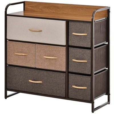 HOMCOM 7-Drawer Dresser, Fabric Chest of Drawers, 3-Tier Storage Organizer for Bedroom Hallway Entryway, Tower Unit Steel Frame Wooden 