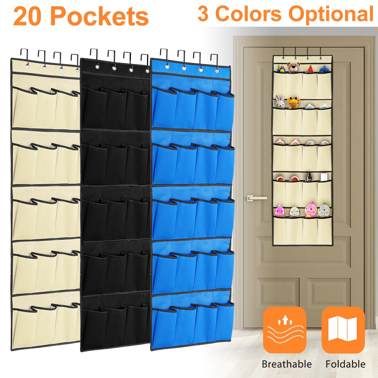 Over the Door Shoes Rack 20-Pocket Organizer 5-Layer Hanging Storage Shelf for Kids Shoes Closet Cabinet Slippers Small Toys 