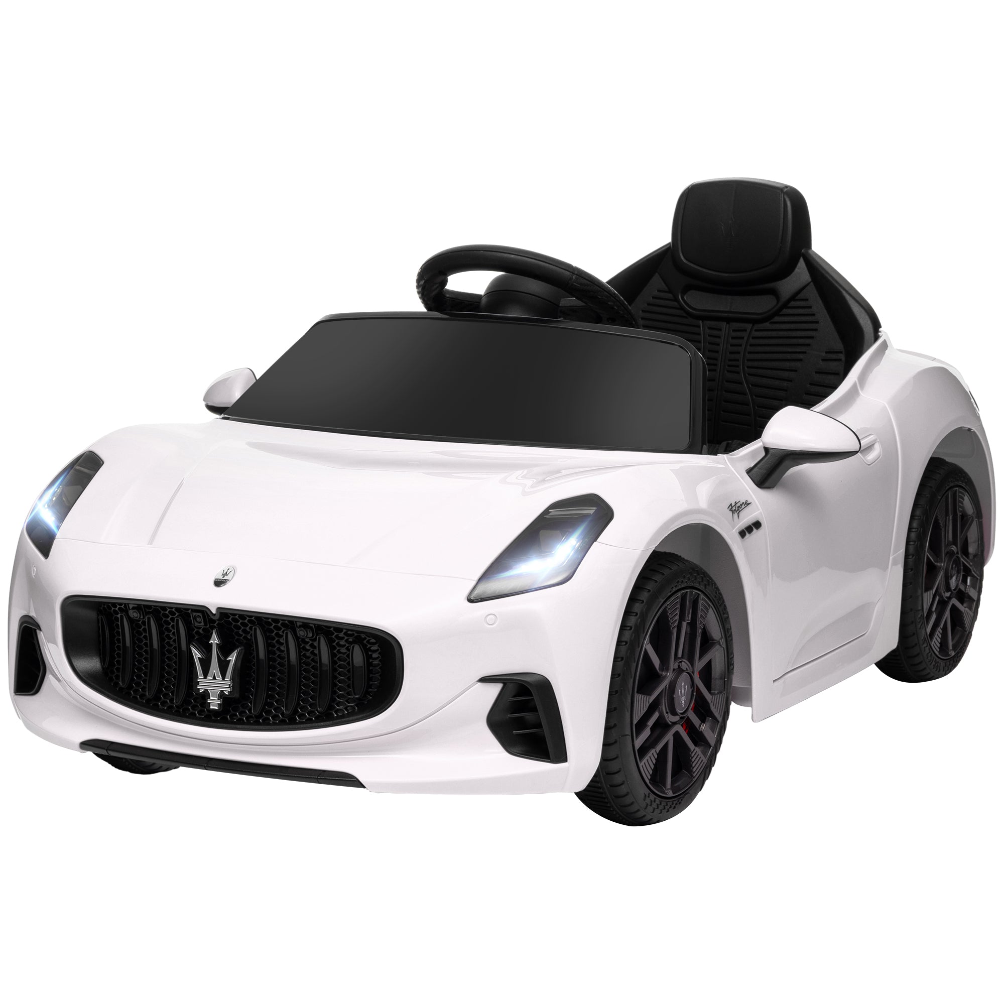 Qaba 12V Maserati Gran Turismo Licensed Kids Electric Car w/ Remote Control, Soft Start, LED Lights, Music, Horn, MP3, White 
