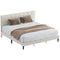 King Size Bed Frame with Upholstered Headboard, Modern Platform Bed Frame with Wood Slats, 1100 lbs Capacity, Cream White