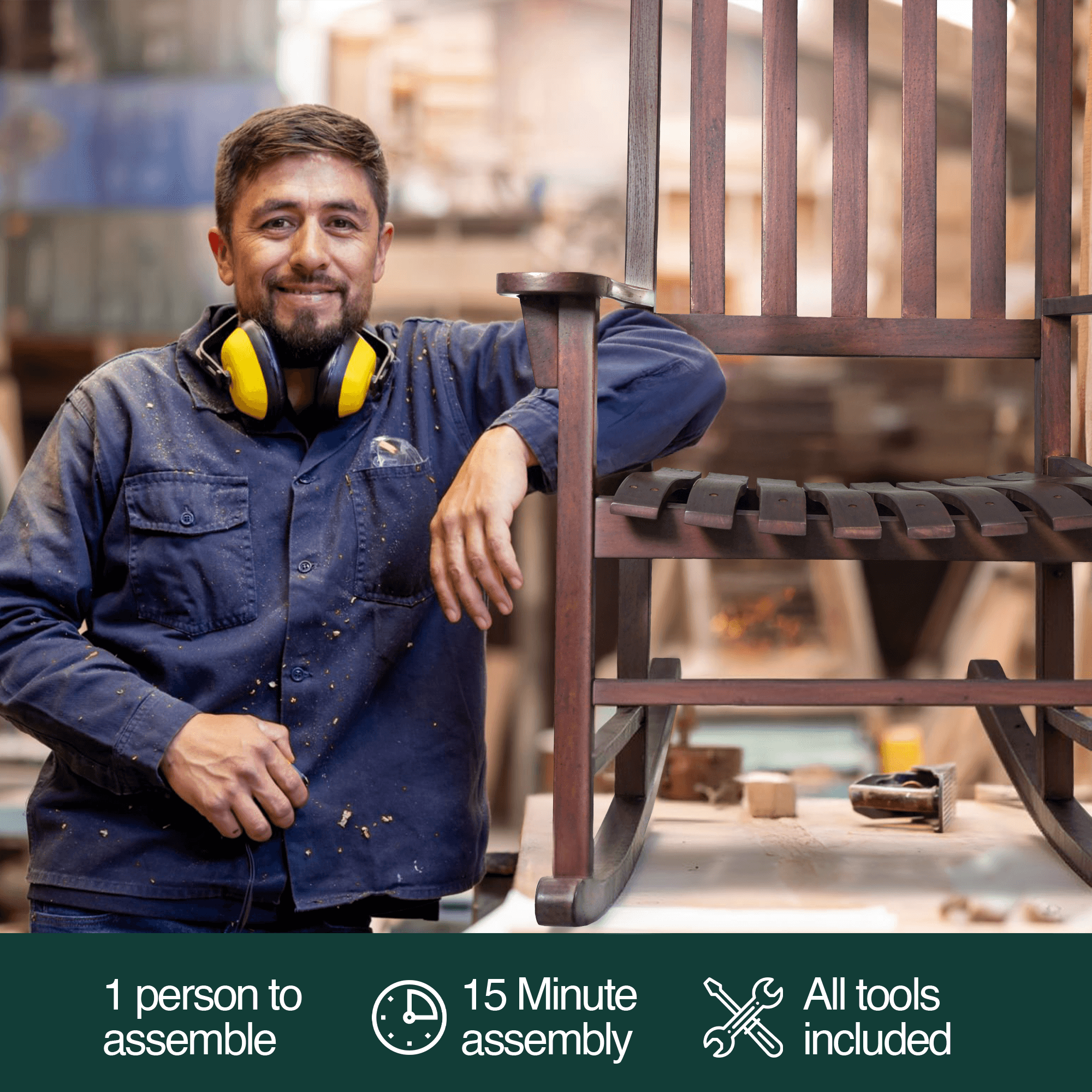 Tranquillo Oasis Wooden Rocking Chair for Patio, Porch, or Indoor Use 