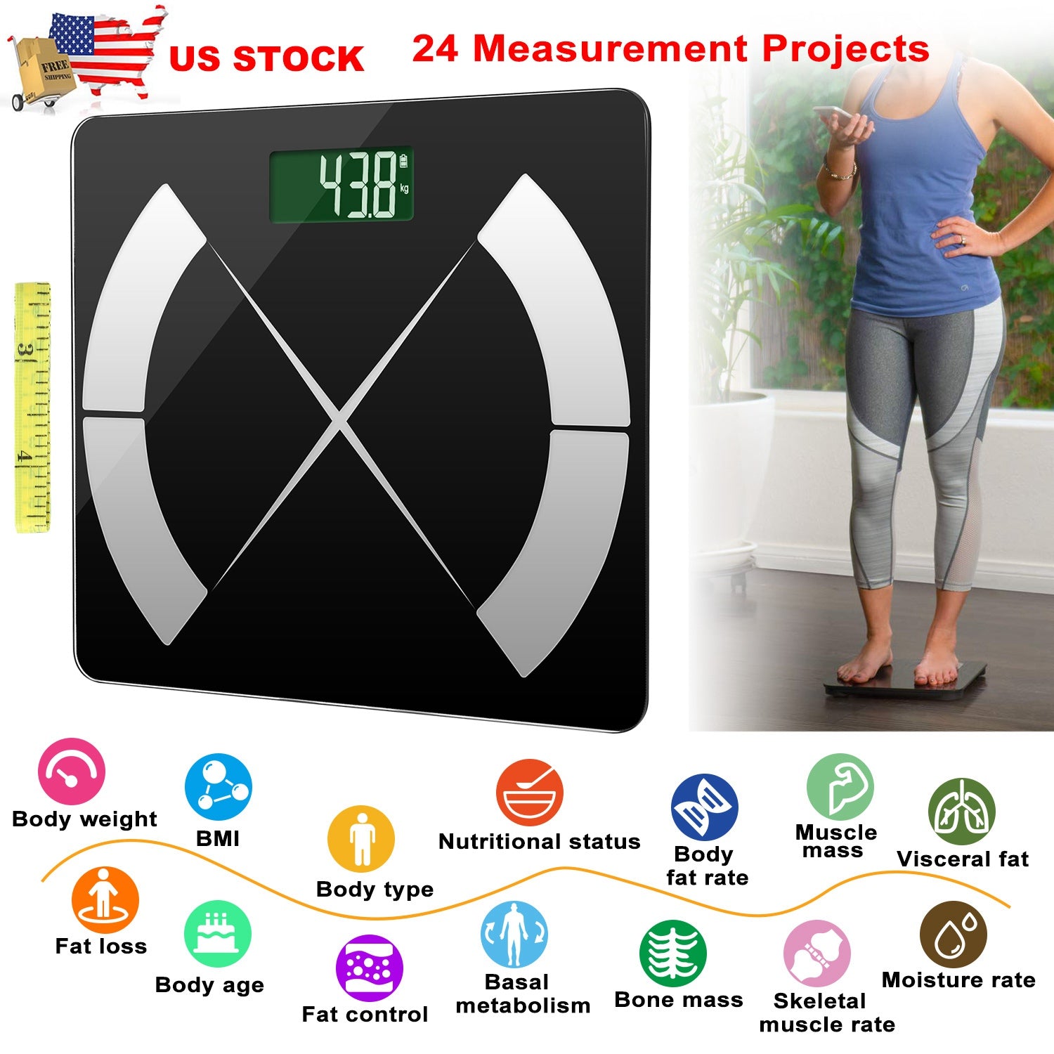 Smart Body Composition Scale Fat Monitor Digital APP Scale BMI Health Analyzer