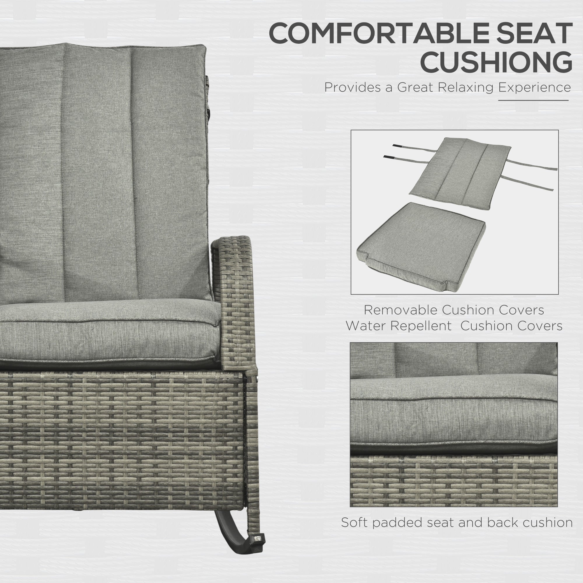 Outsunny Rattan Wicker Rocking Chair Outdoor Patio Recliner with Cushion Adjustable Footrest Grey 