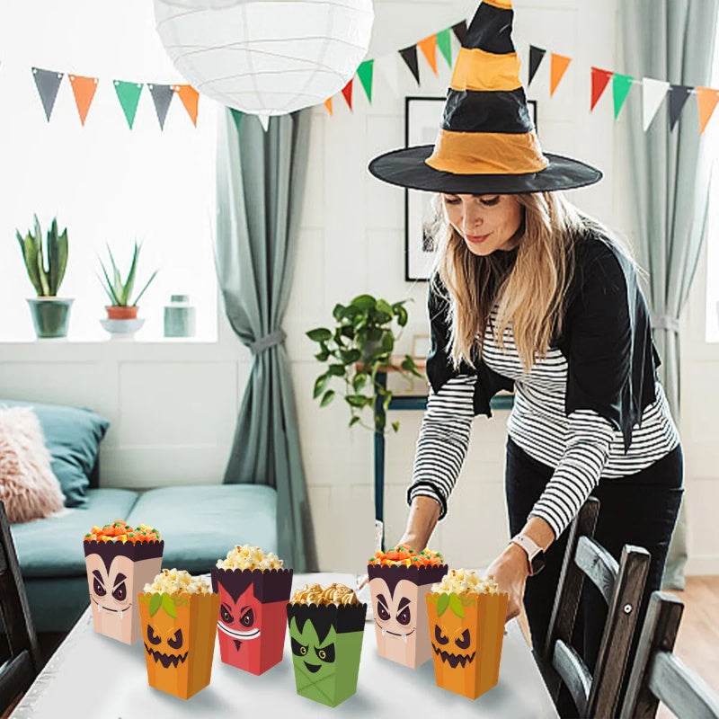 12 Pieces Halloween Popcorn Box Halloween Party Favor Snack Treat Boxes Candy Cookie Container Decorations Gifts For Popcorn Sales Halloween Party Favor Supplies 