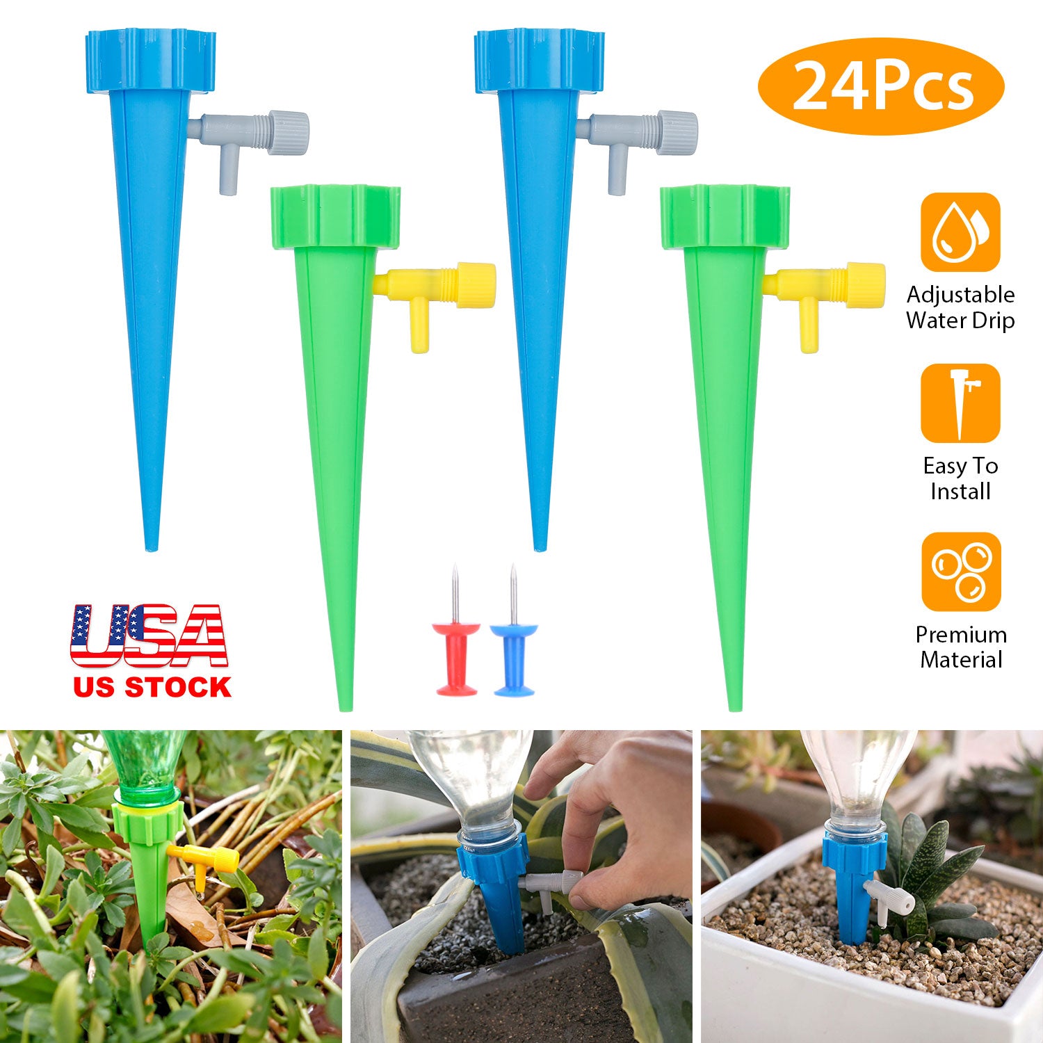 24Pcs Plant Watering Spikes Self Watering Devices Automatic Plant Waterer with Slow Release Control Valve For Outdoor Indoor Plant 