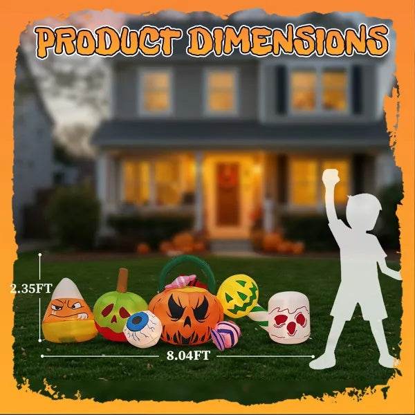 8FT Long Halloween Inflatables Pumpkins Eyeball Candy Outdoor Decorations, Blow Up Yard Decoration With Built-in LEDs Lighted For Lawn Garden Outside Indoor Decor 