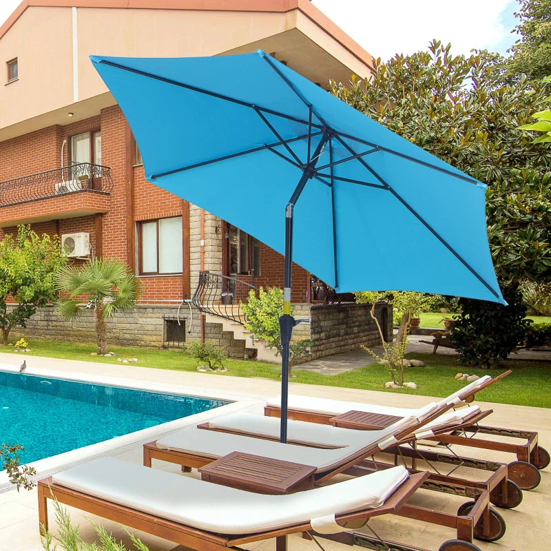 8.5' Round Aluminum Patio Umbrella Garden Parasol Market Sunshade Tilt Canopy w/ 6 Ribs, Crank Handle, Blue