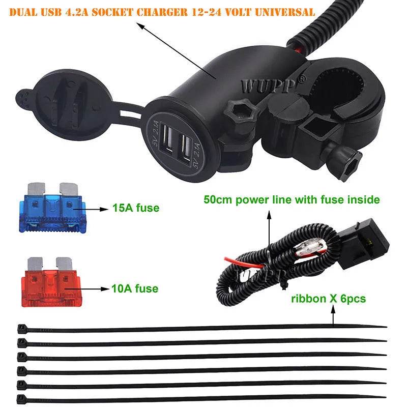 4.2A Dual USB Mobile Phone Motorcycle Car  Charger 