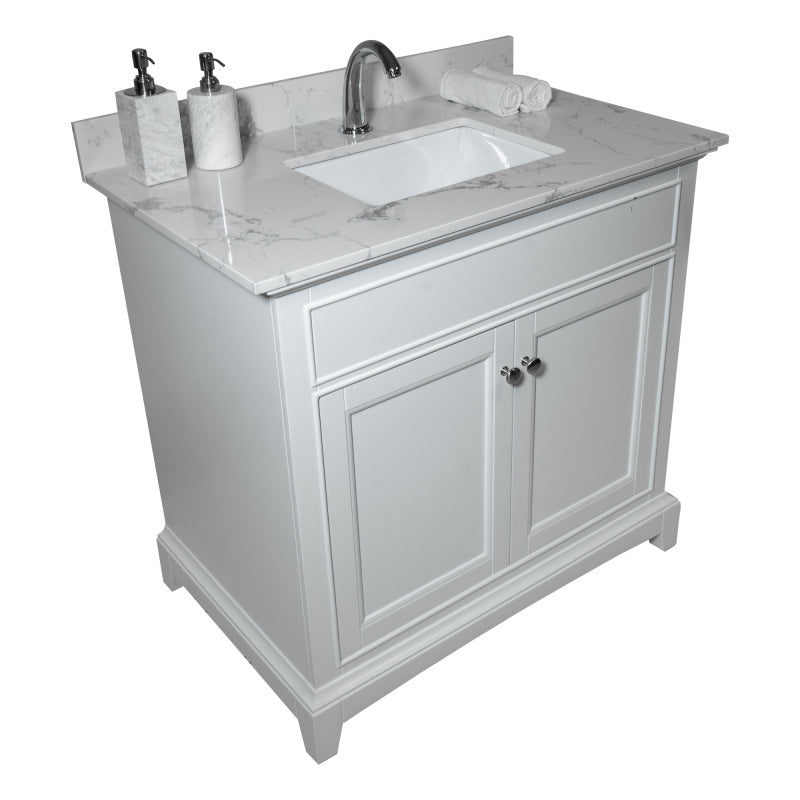 Montary 37" Carrara White Marble-Design Bathroom Vanity Top with REC Undermount Ceramic Sink & Single Faucet Hole - Engineered Stone Countertop, Pre-Sealed, Easy DIY Installation, Fits 30-Inch Cabinets, Bathroom Decor And Acc 