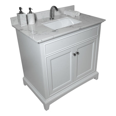 Montary 37" Carrara White Marble-Design Bathroom Vanity Top with REC Undermount Ceramic Sink & Single Faucet Hole - Engineered Stone Countertop, Pre-Sealed, Easy DIY Installation, Fits 30-Inch Cabinets, Bathroom Decor And Acc 
