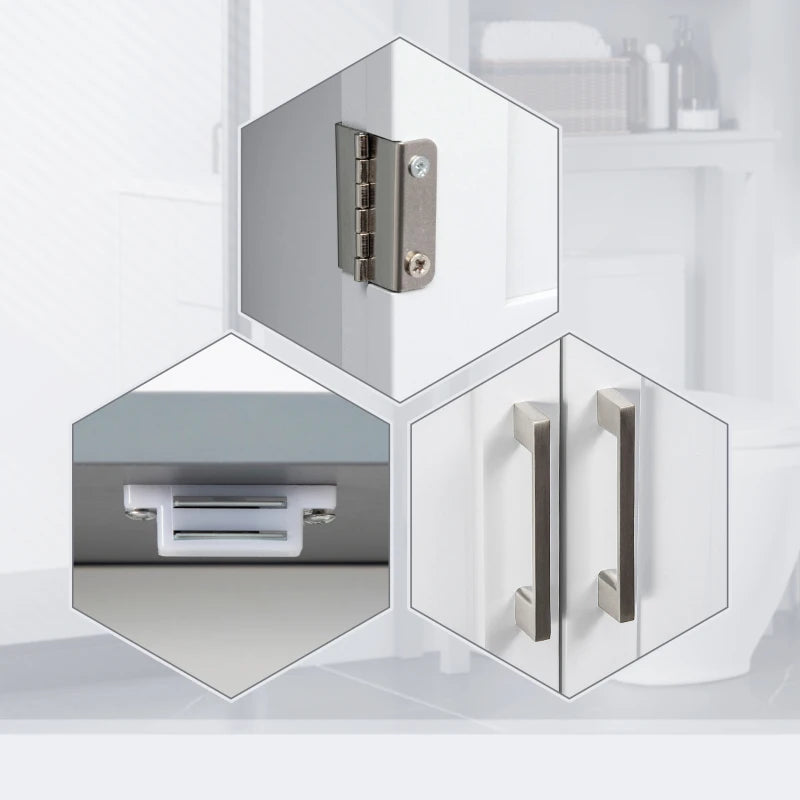 Modern Over The Toilet Storage Cabinet, Double Door Over Toilet Bathroom Organizer with Adjustable Shelf and Open Shelf, Space Saver, White