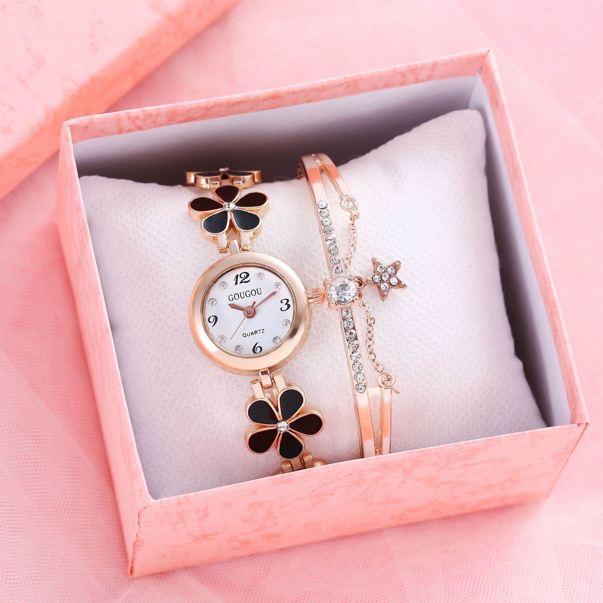 Women's Bracelet Watch Flower Disk Two-piece Bracelet Set 