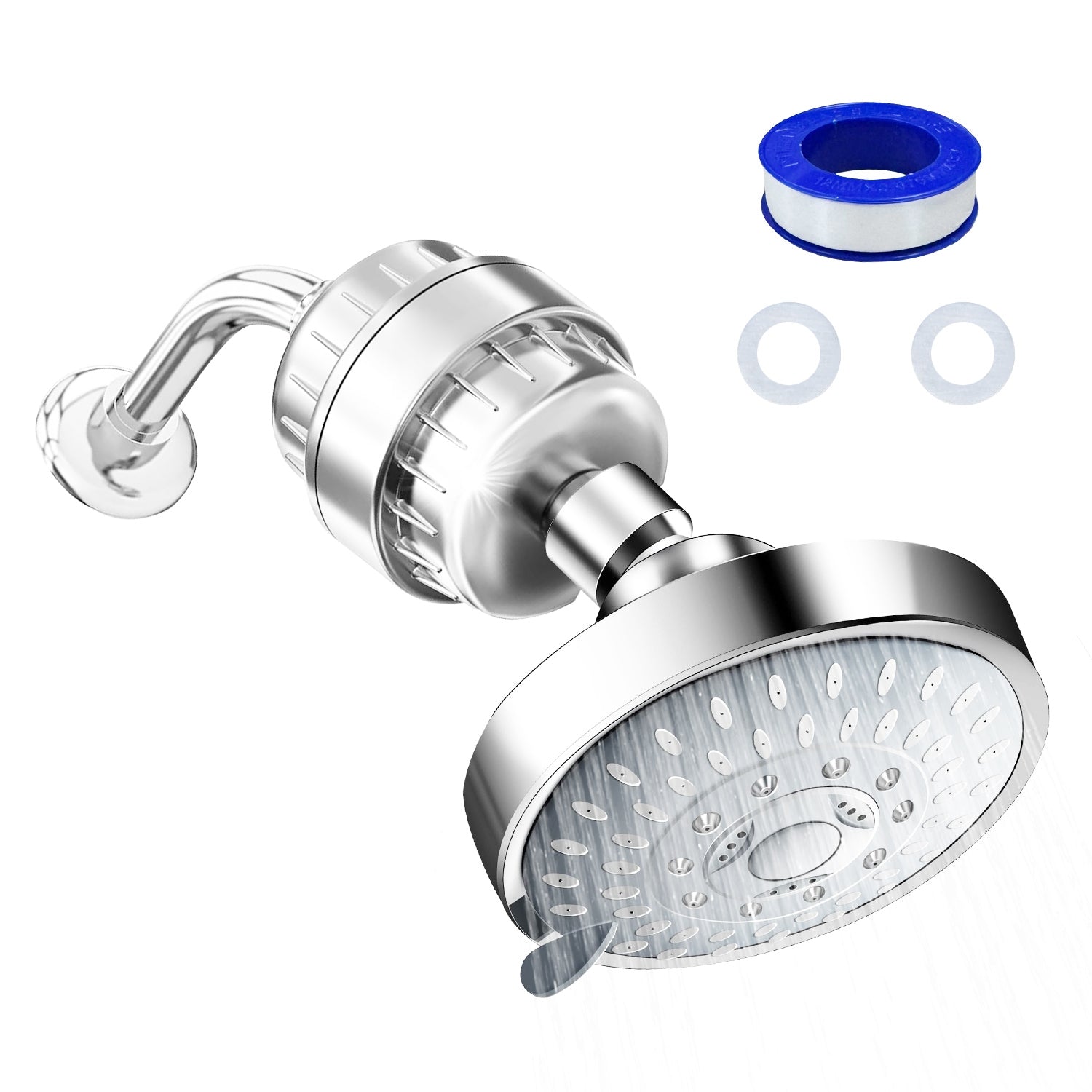 Shower Head with Filter 20 Stage High-Pressure Round Shower Head 4.33in Powerful Rain Shower Head with 5 Modes 360° Rotatable for Remove Chlorine and