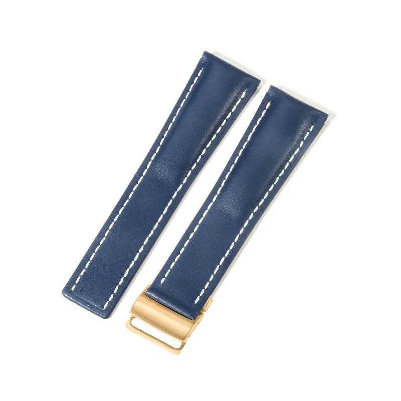 22mm 24mm Black Brown Blue Bamboo Grain Cowhide Watch Strap 