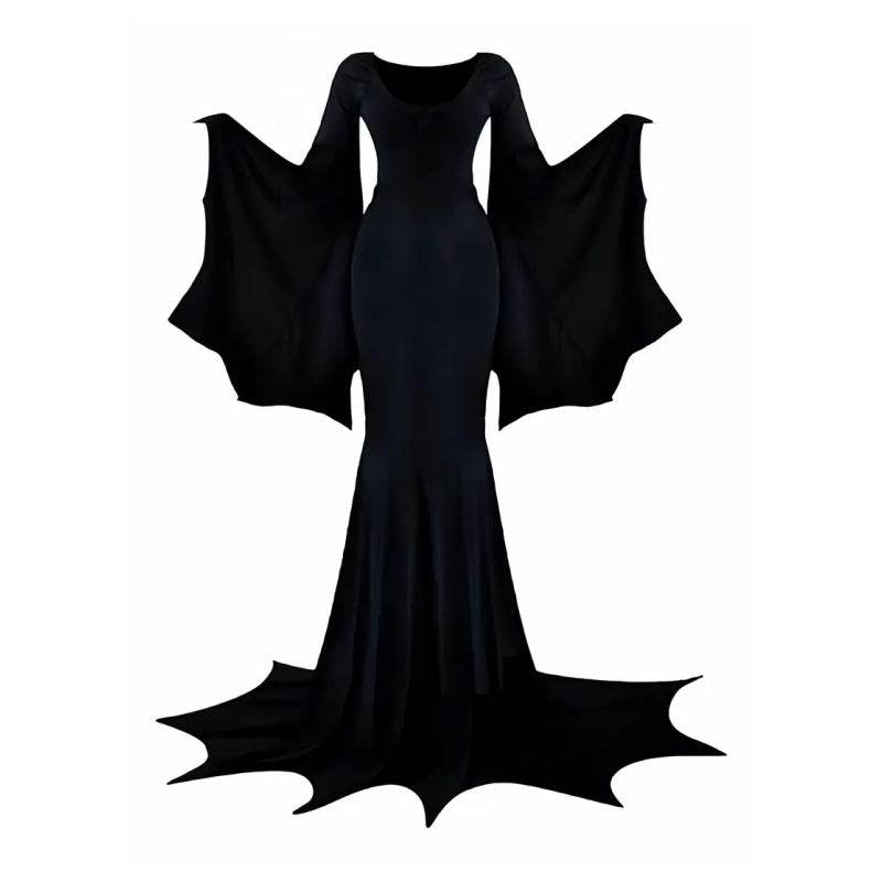 Black Costume Womens Gothic Witch Bat Sleeve Dress Halloween Cosplay Costumes Vintage Carnival Party Outfit 