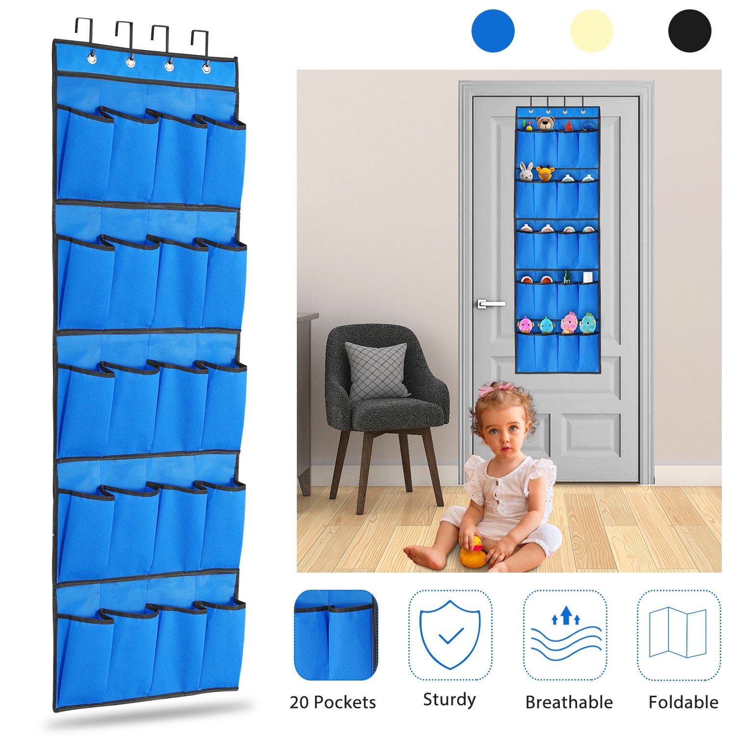 Over the Door Shoes Rack 20-Pocket Organizer 5-Layer Hanging Storage Shelf for Kids Shoes Closet Cabinet Slippers Small Toys 