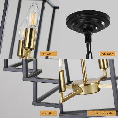 8 Lights Black & Gold Lantern Tiered Chandelier, Industrial Farmhouse Chandelier - No Bulbs 