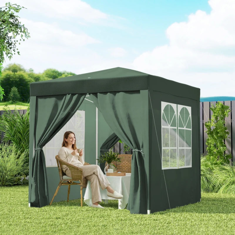 6.6'x6.6' Pop Up Canopy Tent with Sidewalls, Instant Sun Shelter Camping Gazebo with Carry Bag, Dark Green