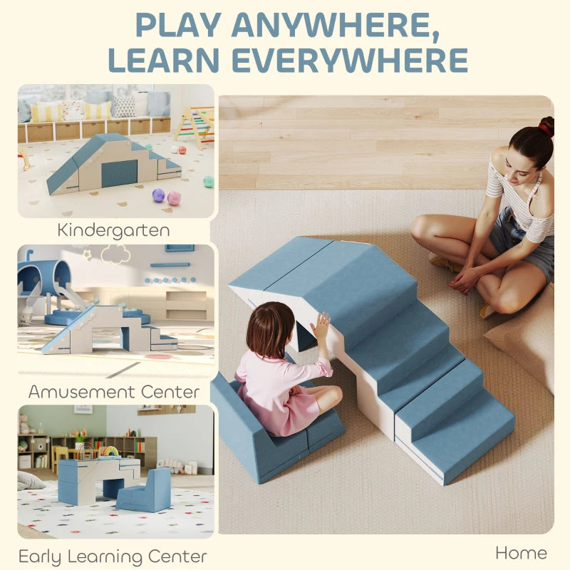 Qaba 2-Piece Climbing Foam Blocks for Toddlers with Detachable Cover, Indoor Climb and Crawl Activity PlaySet, Blue