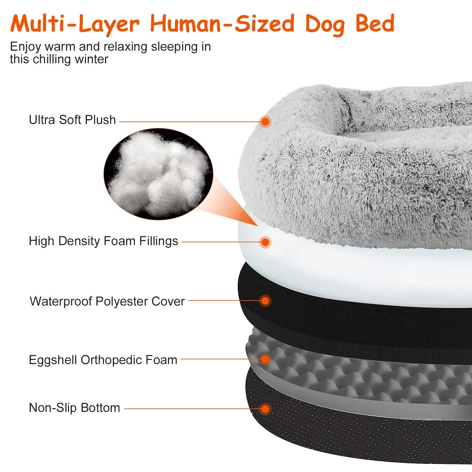 Large Foldable Human Size Dog Bed With Pillow Blanket Flurry Plush Napping Human-Sized Dog Bed Machine Washable Zipped Removable Cover For Pets Kids A