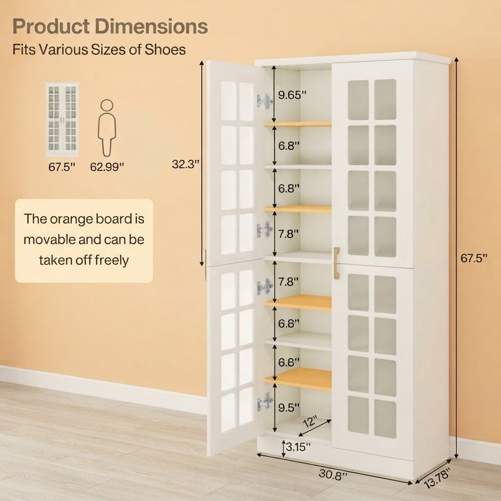 Shoe Cabinet 8-Tier Shoe Storage Rack with Adjustable Shelves and Acrylic Doors for Entryway Hallway White/Black