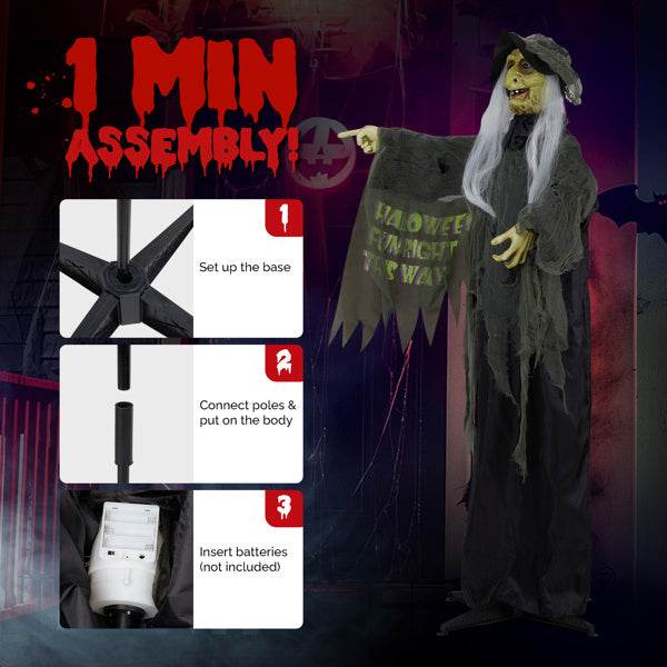 6ft Eye Red Light Vibration Witch Sound Voice Control, Standing Guiding Witch, Battery Model - Batteries Not Included, Halloween Standing Decoration 
