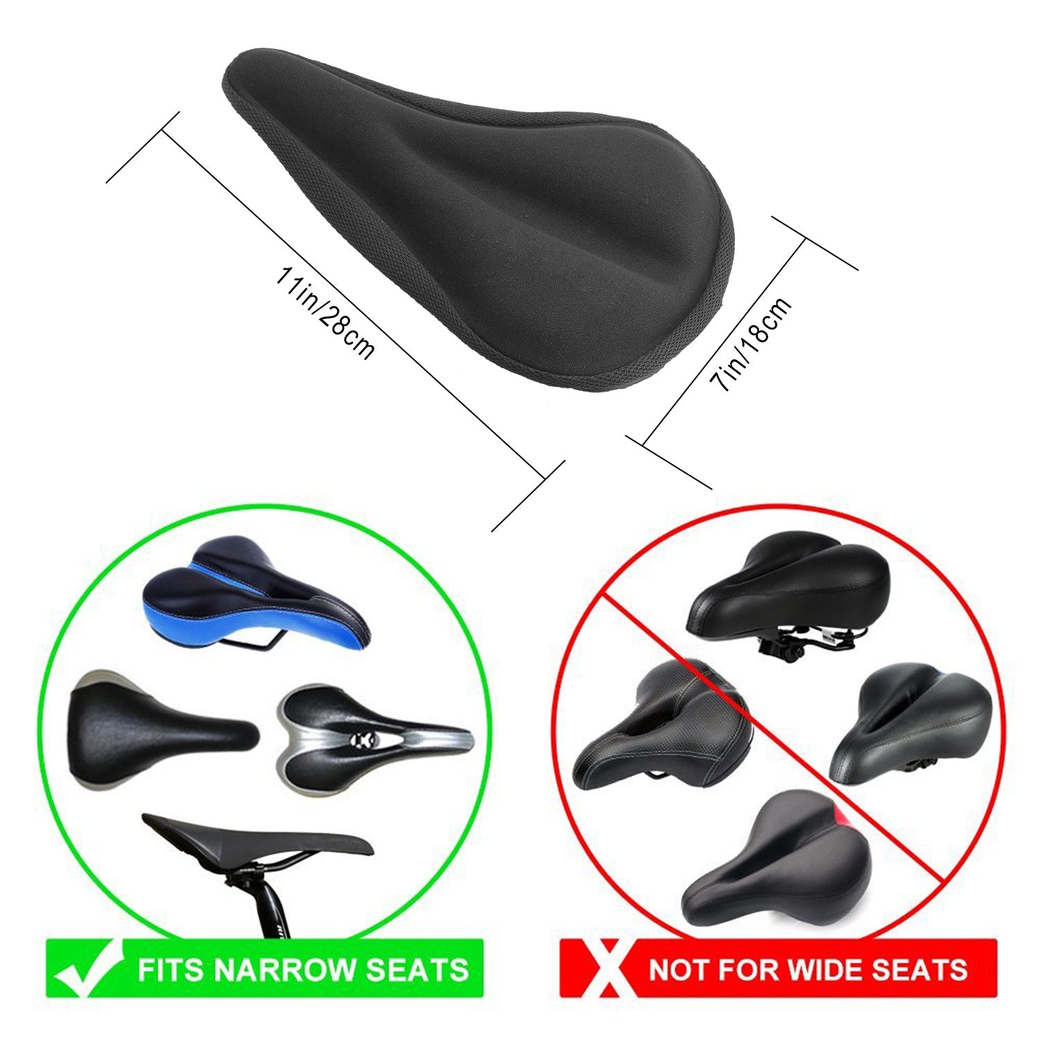 Bike Seat Cover Anti-Slip Comfortable Bicycle Padded Saddle Cover Wear Resistant Soft Gel Cushion For Narrow Bike Seats Mountain Bike Seat 