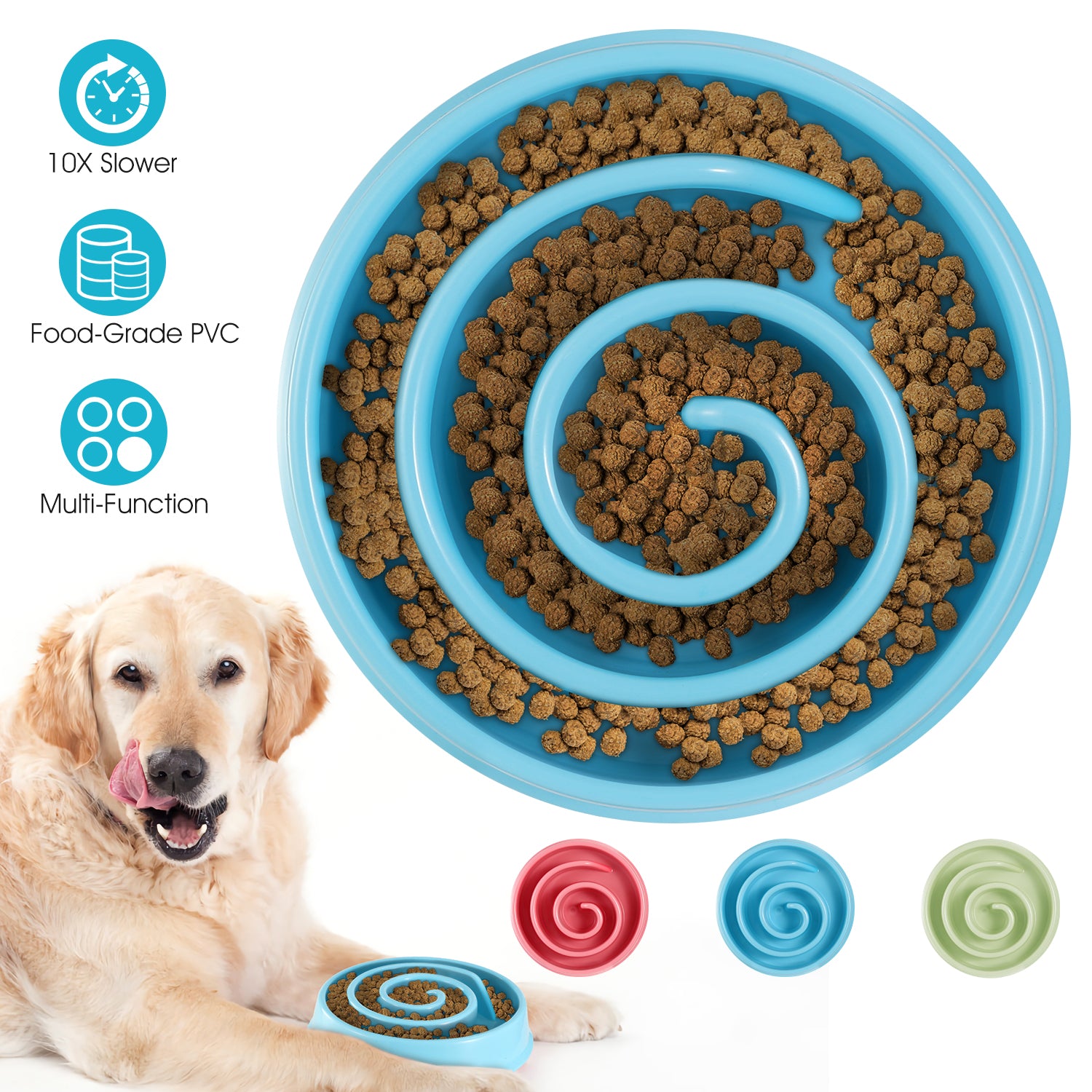 Slow Feeder Healthy Dog Bowl Happy Hunting Fun Puzzle Maze Bowl for Water Food 7.68in in Diameter 10.5oz in Capacity for Small Medium Dogs