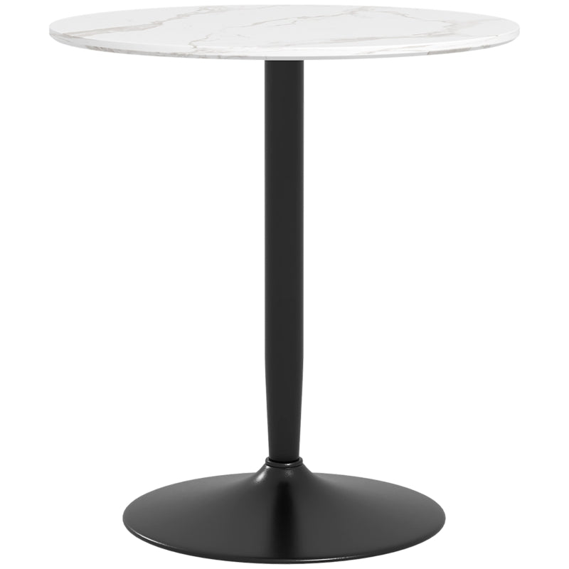 Modern Kitchen Table for 2 People, Round Dining Table with Steel Base for Living Room, Dining Room, White Marble