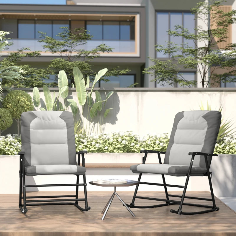 Folding Rocking Chair Set of 2 Padded Rockers with Armrest, Light Grey