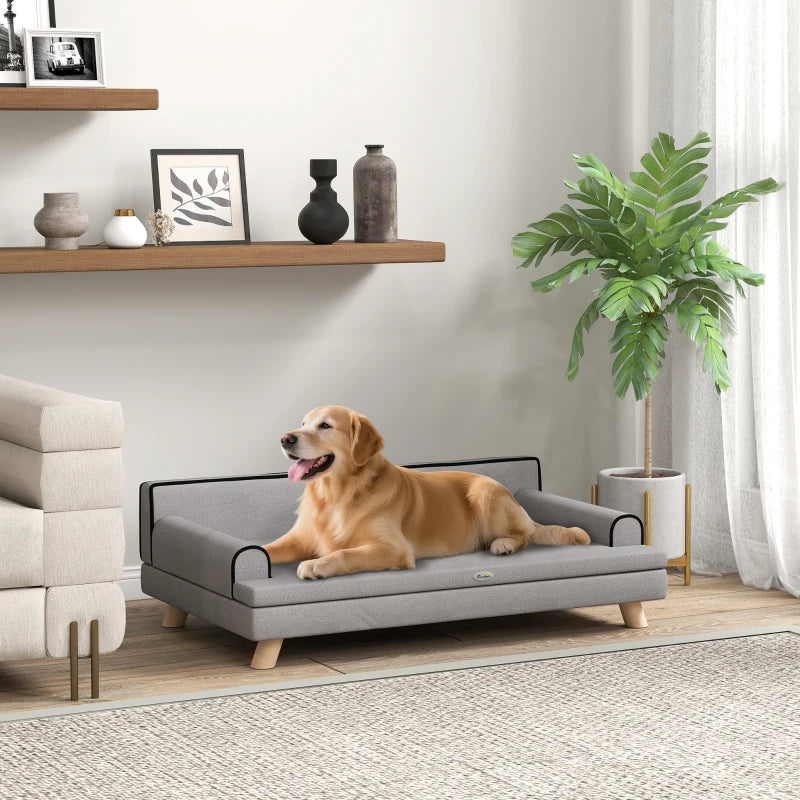 Elevated Dog Sofa Bed, Cat Couch with Cushion, Washable Cover, Wooden Legs, for Medium & Large Dogs, Light Grey