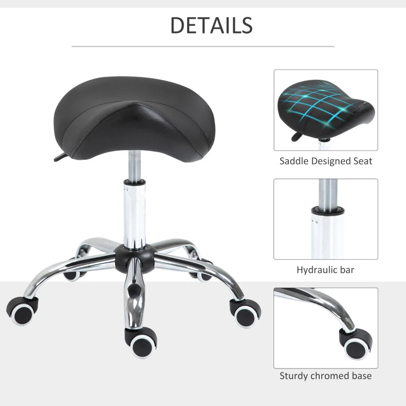 Adjustable Hydraulic Rolling Salon Stool Swivel Saddle Chair Spa Beauty Seat PU Leather,  Black