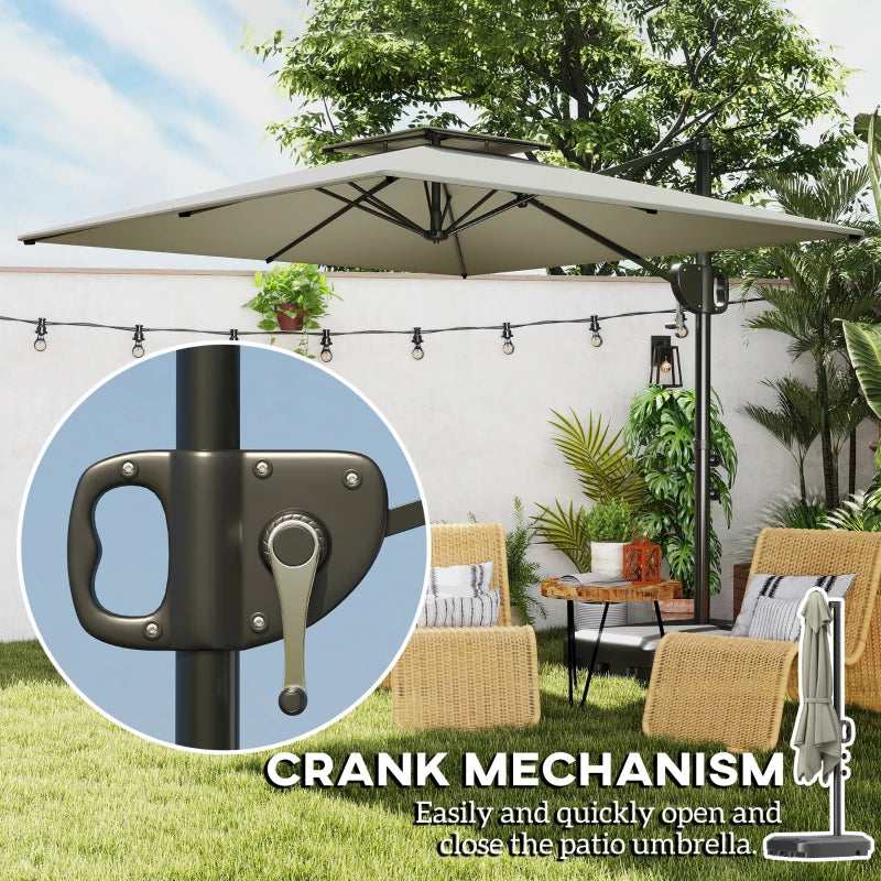 Square Cantilever Patio Umbrella, Double Top Patio Hanging Offset Umbrella with Crank & Tilt, 8' x 9', Light Grey