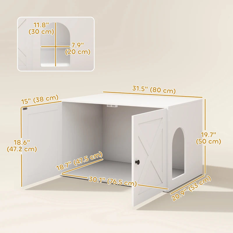 Cat Litter Box Enclosure with Double Doors, Handles, Fit Most of Cat and Litter Box, 31.5" x 21" x 20", White