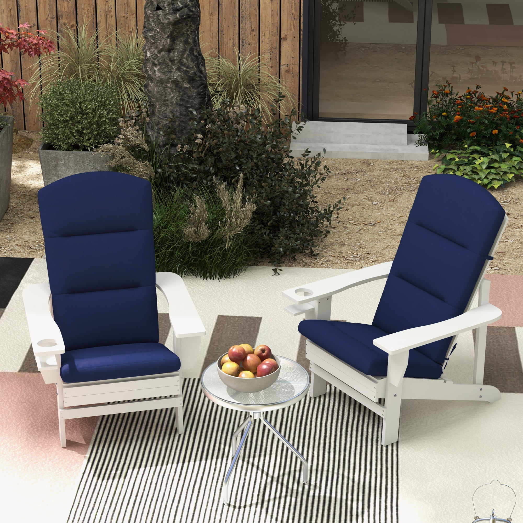 Outsunny Blue Adirondack Chair Cushions Replacement 2-Pack with Back Support and Ties for Outdoor Comfort 