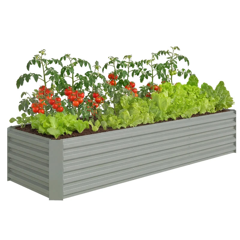 8 x 2.6 x 1.5ft Galvanized Raised Garden Bed, Reinforced Outdoor Planter Box with Open Bottom, Light Grey