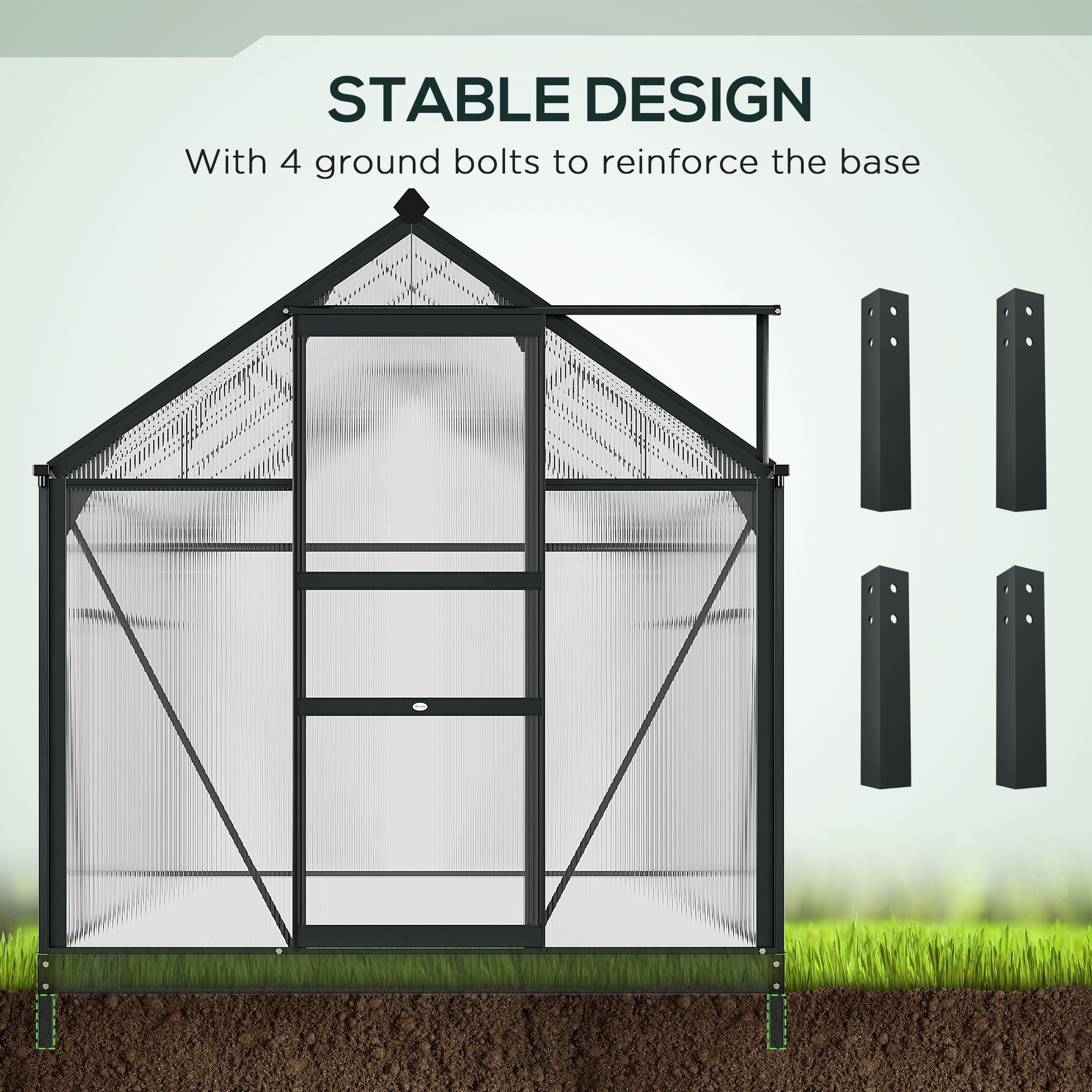 Outsunny 6' x 10' x 6.6' Polycarbonate Greenhouse, Walk-In Green House Kit Garden, Plants Grow, Galvanized Sheet Aluminum Frame with Rain Gutter, Vents and Sliding Door, Grey 