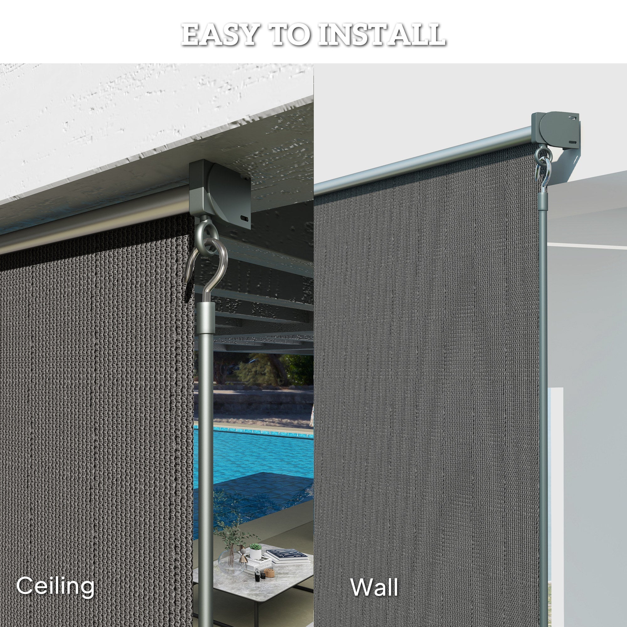 Outsunny 8' x 6' Patio Door Blinds, Outdoor Roller Shades, Cordless Roll Up Shade for Porch Gazebo, Dark Grey 