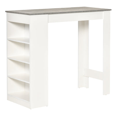 HOMCOM Bar Table High Top Pub Table with 4 Storage Shelves Modern Bar Height Table for Home Bar Kitchen Dining Room Grey 