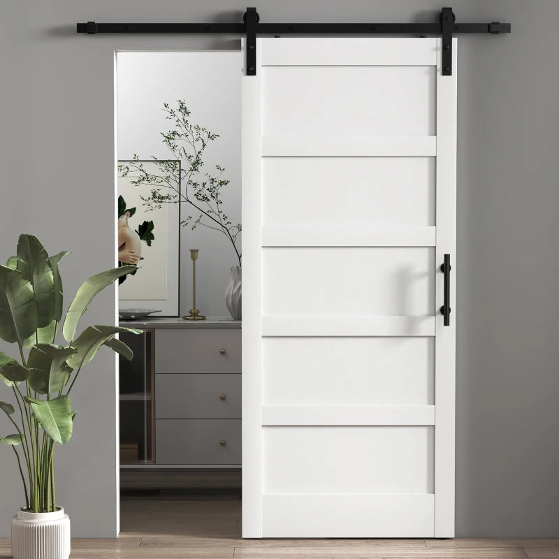 HOMCOM 36" x 84" Shaker Style Sliding Barn Door with Hardware Kit, Handle & Quiet Track System – White Wood Grain