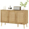 Bohemian Sideboard with Rattan Doors & Adjustable Shelf, Natural Wood Finish