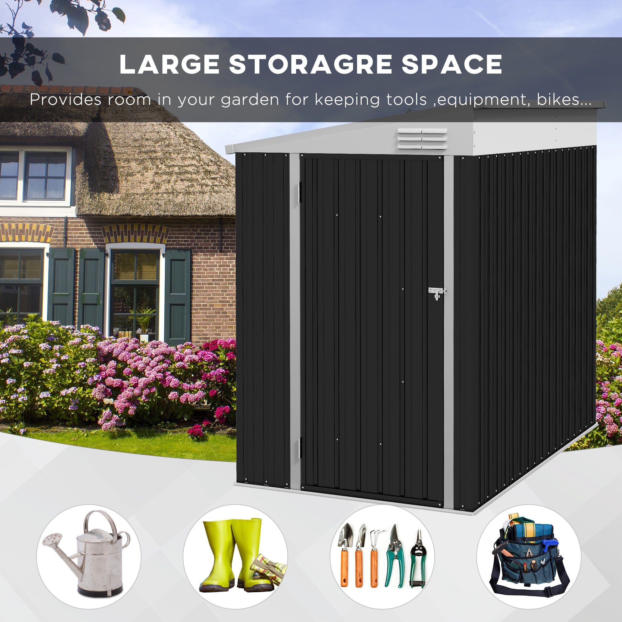 Outsunny 4x6 ft Metal Garden Shed Outdoor Storage Lean-To Tool House with Lockable Door Air Vents for Backyard Patio Lawn 