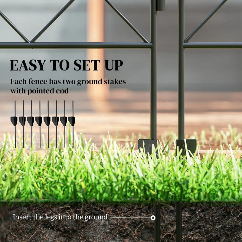 Outdoor Metal Garden Fence Panels, Border Edging for Yard, Patio, 4 Pack, Curved Scrollworks