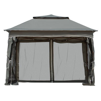 Outsunny Pop Up Canopy 11'x11', 2-Tier Soft Top, Event Tent with Netting, Dark Grey for Patio Garden 